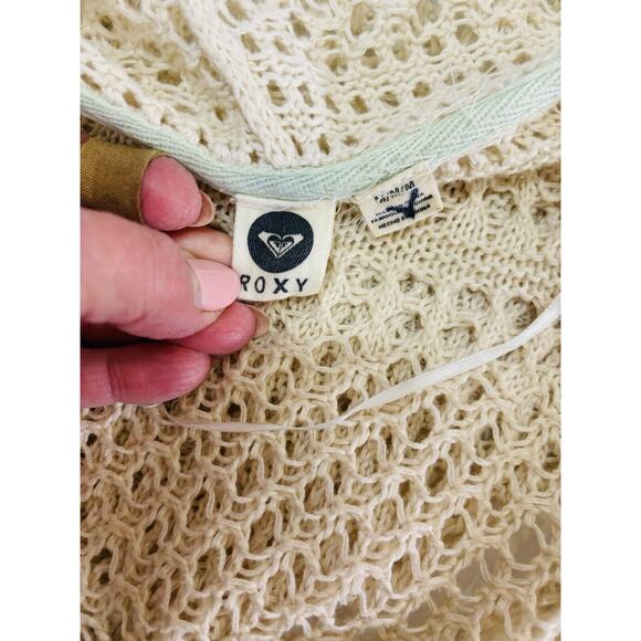 Vintage Y2K Crochet Roxy Boho Artsy Hooded Mid Length Cream Cardigan Size M - Picture 8 of 9